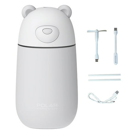 

KAOU 300ml Mini USB Ultrasonic Humidifier Polar Bear Auto-off LED Light Diffuser Fan