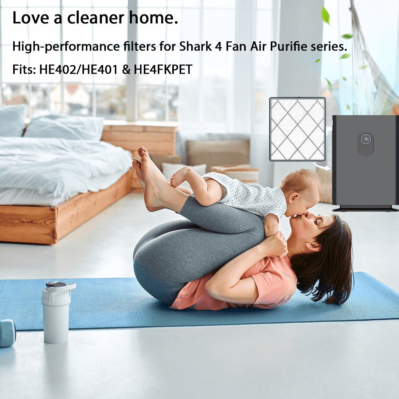 1 pack HE402 Replacement Filter for Shark 4 Fan Air Purifier, Compatible with Shark HE402 HE401 HE4FKPET HEPA Filters, Grey