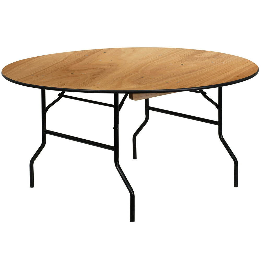 Flash Furniture 60" Round Folding Banquet Table, Clear-Coated Wood