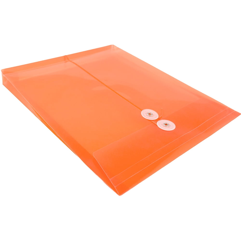 JAM Plastic Envelopes, 9.8x11.8, Orange, Button String, Letter Open End, 12/Pack