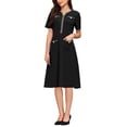 thumbnail image 4 of INSPIRE CHIC Women's Tweed Trim Dress with Pockets V Neck Short Sleeve A-Line Dress S Black, 4 of 5