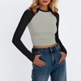 thumbnail image 5 of Raglan Sleeve Tops for Women Slim Fit Stretchy Color Block Raglan Shirts Workout Gym Athletic Baseball Tee Soft Stretch Fall Winter Underwear, 5 of 7