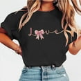 thumbnail image 2 of Fewfanhot Shirts for Women Bow Shirts for Women Love Letter Print T-Shirts Casual Pink Ribbon Short Sleeve Tops, 2 of 6