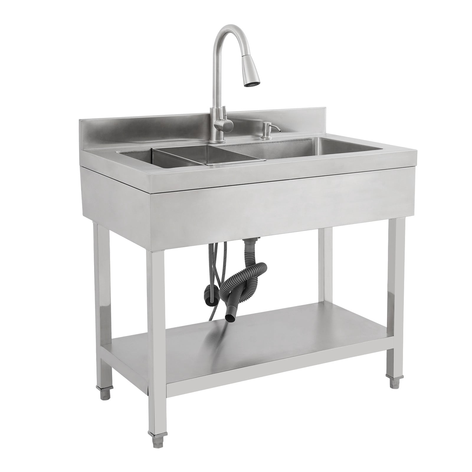 Utility Sink, Stainless Steel Kitchen Sink with Faucet, Freestanding Laundry Tub with Pull-Out Sprayer, 2 Water Modes, Durable & Large Capacity