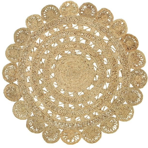 Woven Paths Sunshine Golden Natural Jute Area Rug, 4' Round, Natural