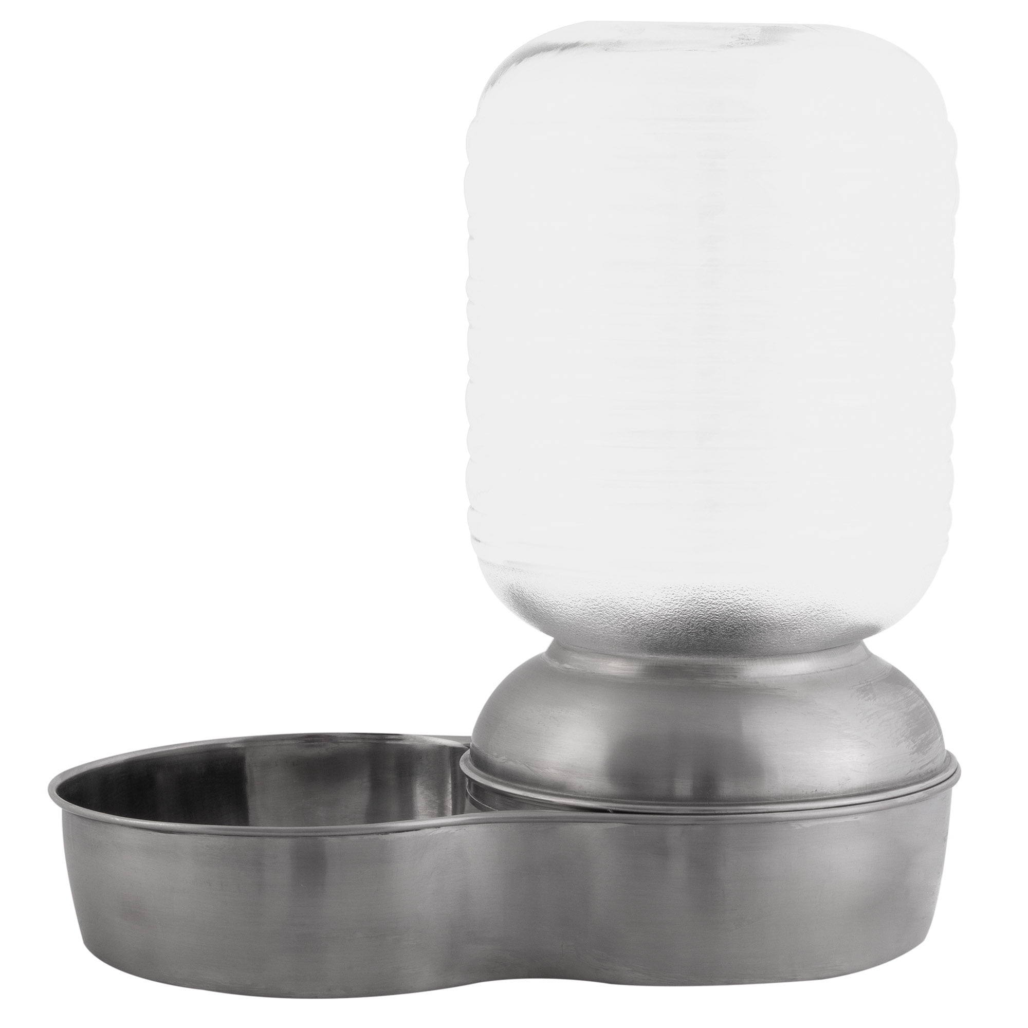 Petmate Stainless Steel Replendish Gravity Pet Waterer Dishwasher Safe Non Skid Base Water Bowl for Cats & Dogs, Small 1-Gal Capacity, Silver