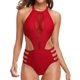 thumbnail image 4 of Traje de baño de una pieza para mujer, conjuntos de bikini para mujer, moda femenina casual, color sólido, cintura ajustada, hilo de red, conjuntos de bikini calados para mujer, 4 of 8