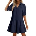 thumbnail image 3 of Sentmoon Robe Maxi Grande Taille Mode 2026 Été Couleur Unie Robes Mignonnes pour Femmes Manches Courtes Col en V Chic Plissée Respirante Coupe Régulière Robe de Printemps pour Concert et Rave L, 3 of 8