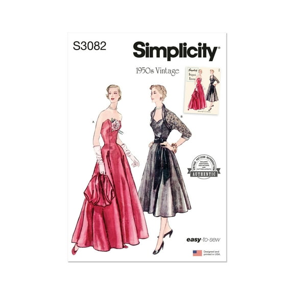 Simplicity Sewing Pattern 3082 - 1950s Misses' Afternoon and Evening Dress and Bolero, Size: K5 (8-10-12-14-16)