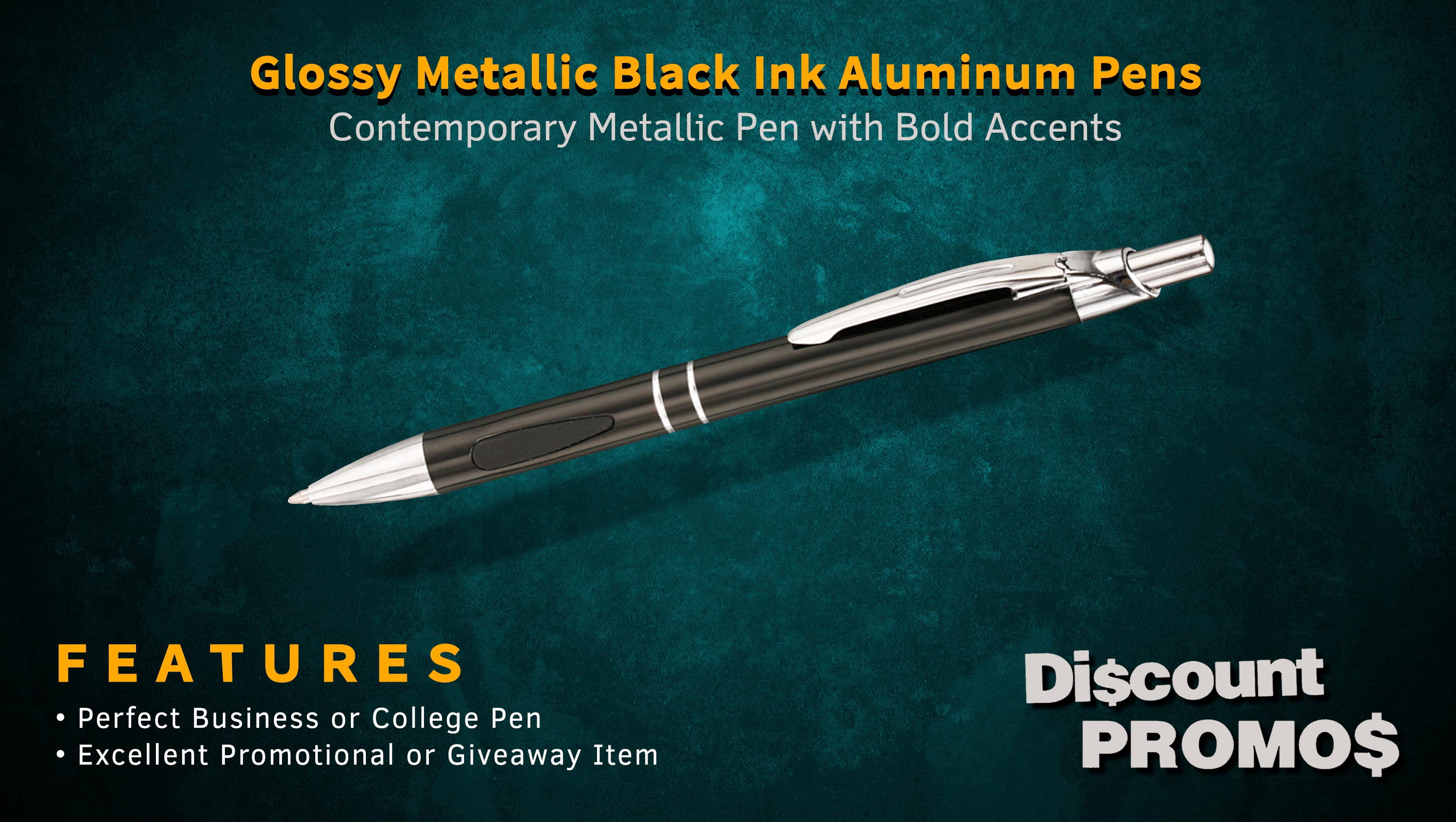 10 Black Ink Metal Pens Pack - Ballpoint, Retractable, Silver accents - Black