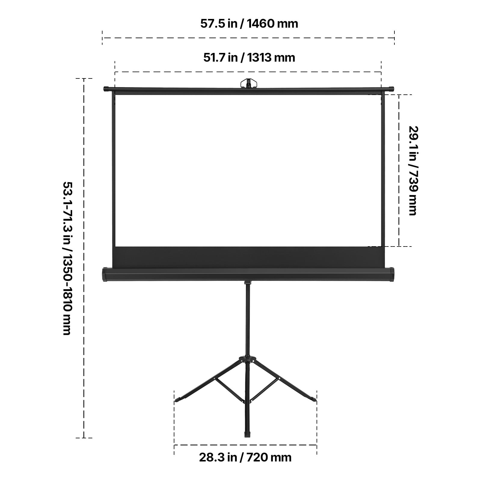 KFFKFF Portable 60-Inch Projector Screen with Stand, 16:9 HD Display, 160° Viewing Angle, Wrinkle-Resistant Design, Includes Tripod and Carry Bag for Indoor and Outdoor Use