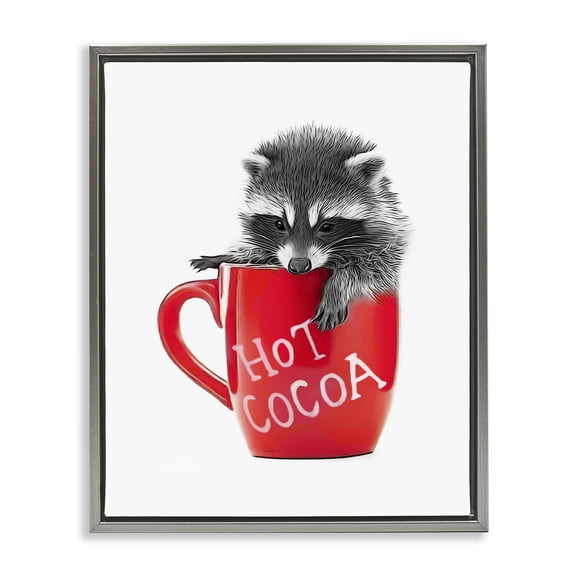 Stupell Industries Eclectic Raccoon in Cocoa Mug Gray Floating Frame Canvas Art, 25 x 31, by Annalisa Latella