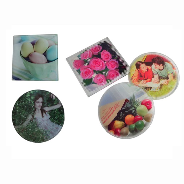 INTBUYING 4pcs Round Sublimation Glass Coaster Coffee Cup Mat Heating Press Transfer