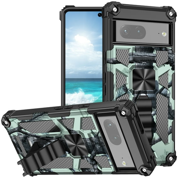 SaniMore for Google Pixel 7 Case, Rugged PC & Soft TPU CD Magnetic Cover Built-in Car Mount & Multi-View Kickstand Camouflage Military Grade Shockproof Heavy Duty Protective Shell, Mint