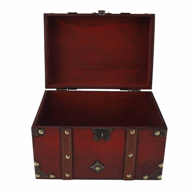 Wooden Treasure Chest Box, Wooden Box with Lock Antique Decorative Storage Box Wooden Storage Chest Trunk Wooden Decorative Box Wooden Storage Box Container
