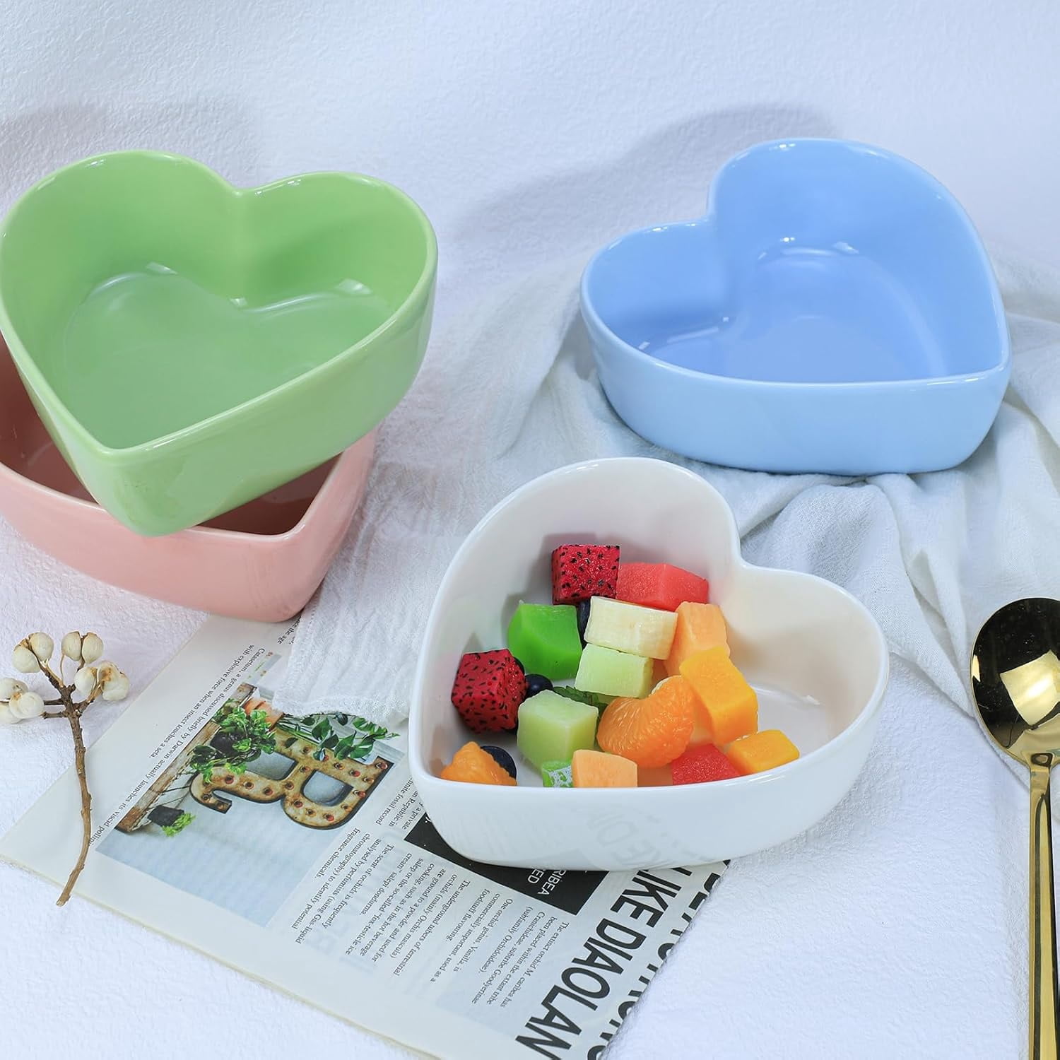2pcs Heart-Shaped Bowls for Salad Soup Snack Dessert Household Cooking Bowls for Home Kitchen