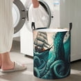 thumbnail image 5 of Cool Octopus Monster Sail Boat Waves Foldable Laundry Hamper with Handle Storage Basket for Clothes Toys & Organizing, 5 of 6
