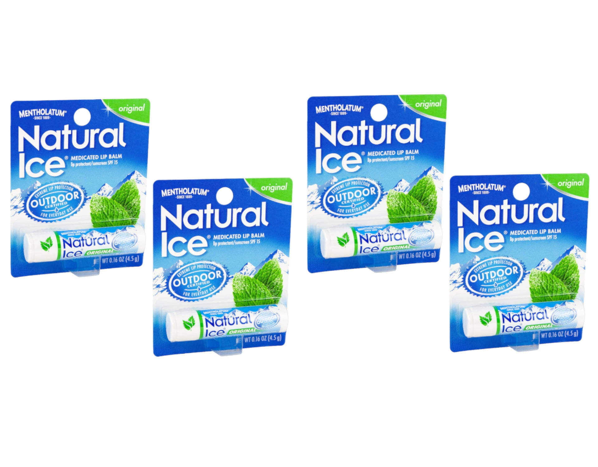 4 Pack MENTHOLATUM NATURAL ICE MEDICATED ORIGINAL SPF 15 LIP PROTECTANT BALM