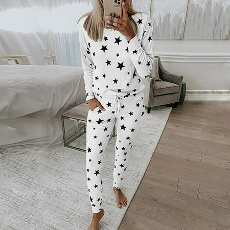 

Cuoff Women Loungewear Set Women s Five Pointed Star Printed Long Sleeve Casual Home Wear Suit Pajamas
