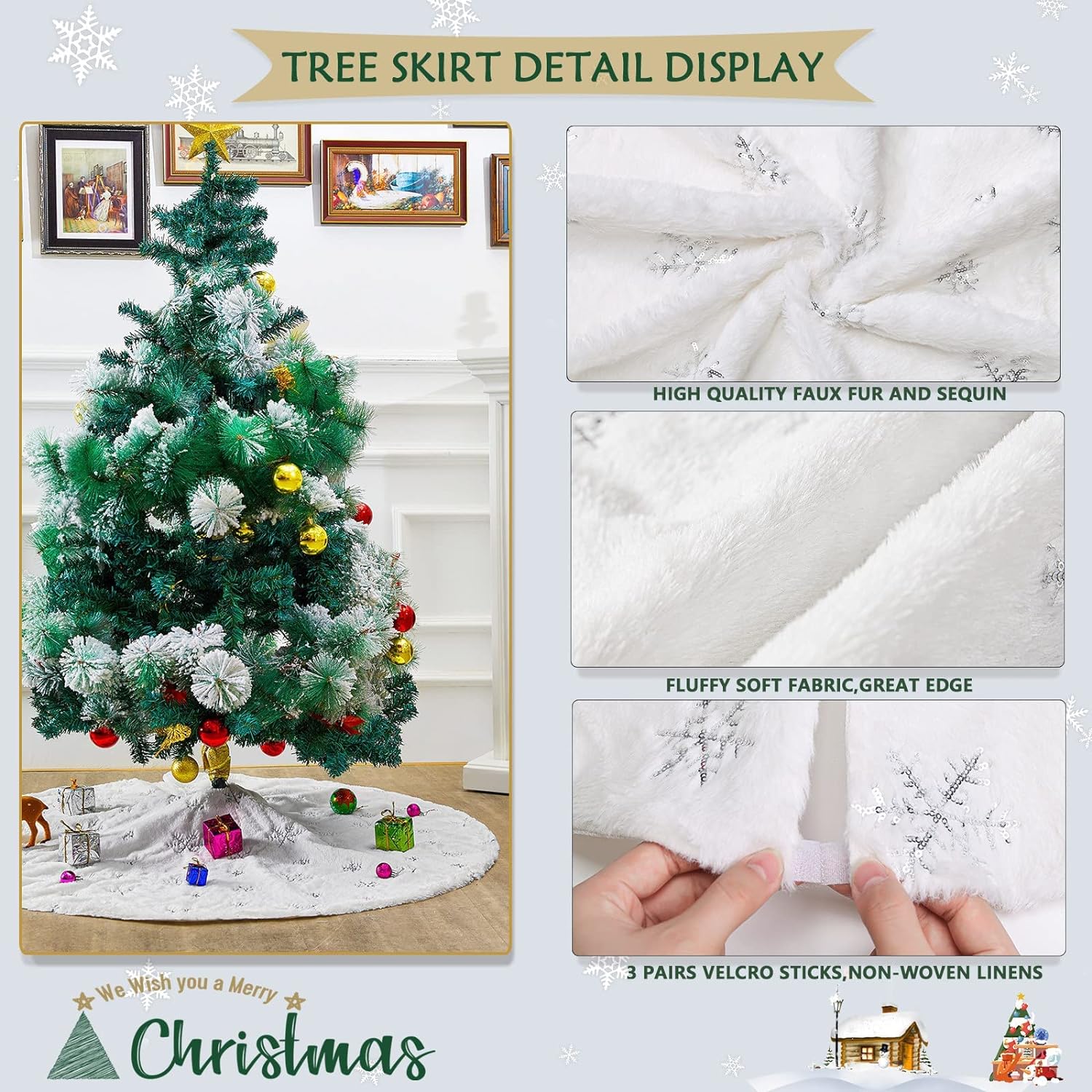 Ayieyill 48-Inch White Faux Fur Christmas Tree Skirt photo 8