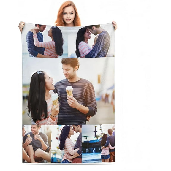 Custom Bed Throw Blankets with Photos Text,Personalised Fleece Blanket Customized Picture Memory Gift for Wife Husband Couples (1 Photo Blanket, 80 × 120cm)