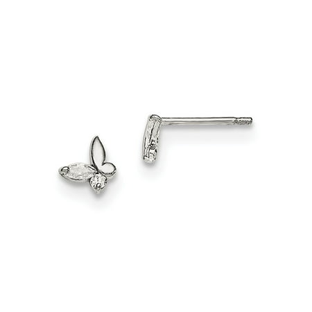 Childrens Sterling Silver Birthstone Earrings - Sterling Silver Madi K Childrens CZ Butterfly Post Earrings 5x6 mm