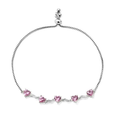 Magic Bolo Bracelet Heart Cubic Zirconia CZ Pink Stainless Steel Gift Jewelry for Women Ct 5.6 Adjustable