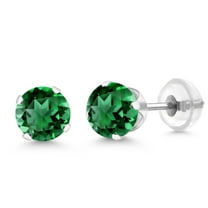 Gem Stone King 14K White Gold Green Nano Emerald Stud Earrings for Women Men (1.54 Cttw, Round 6MM)