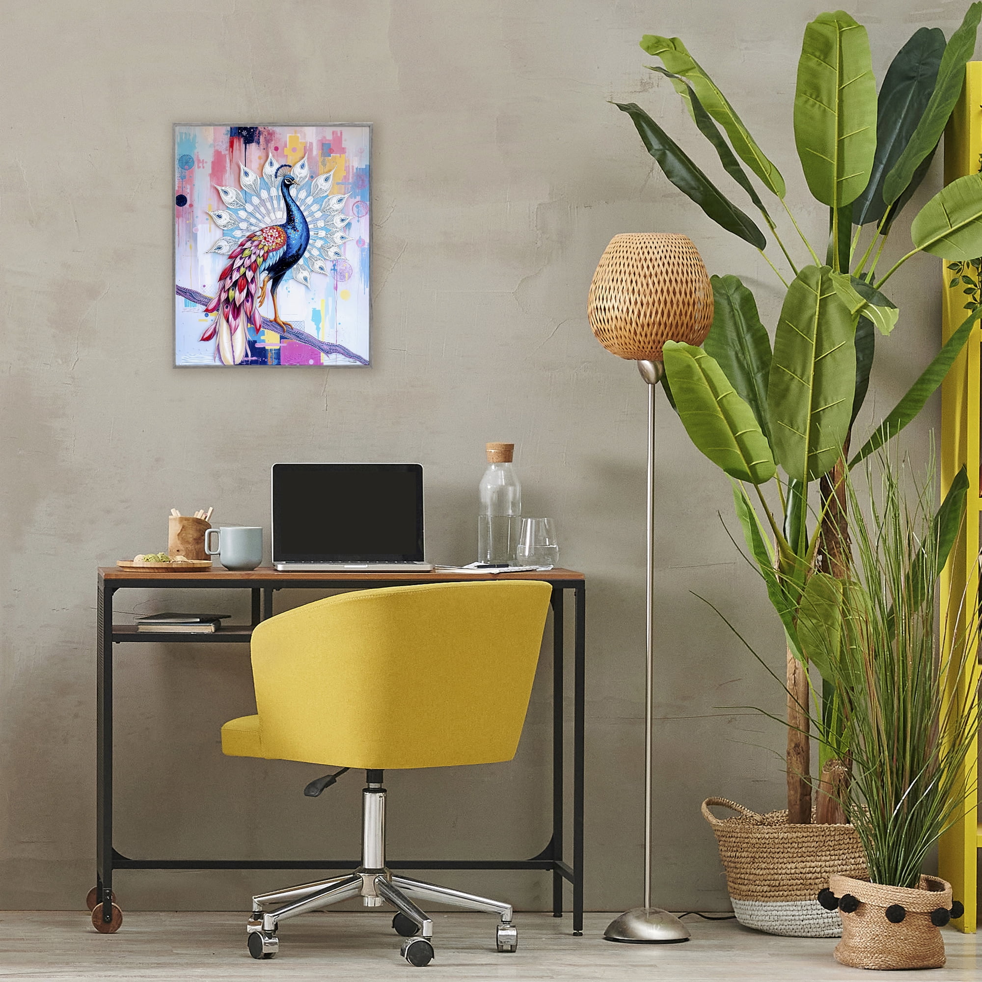 Stupell Industries Radiant Peacock on Branch Gray Framed Giclee Art, design by Tabz Jones