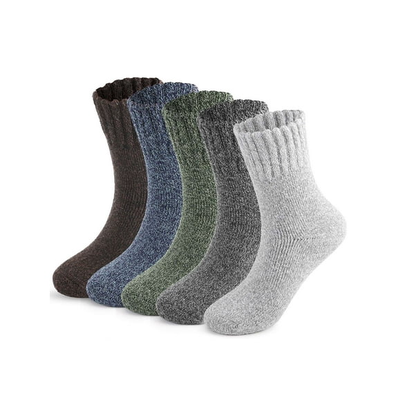 PULLIMORE 5 Pairs Wool Socks for Men, Thick Warm Winter Wool Hiking Socks, Breathable Solid Crew Mens Socks (5 Colors)