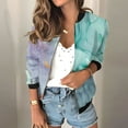 thumbnail image 3 of Womens Crop Bomber Jackets with Pockets Long Sleeve Casual Zip Up Jacket Outerwear No Hood Printed Fashion Coats (M, Mint Green 01), 3 of 7