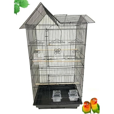 Large Double Roof Top Flight Bird House Cage for Cockatiels Sun Parakeets Green Cheek Conures Aviary Budgie Finch Lovebird Canary Pet Bird Travel Cage