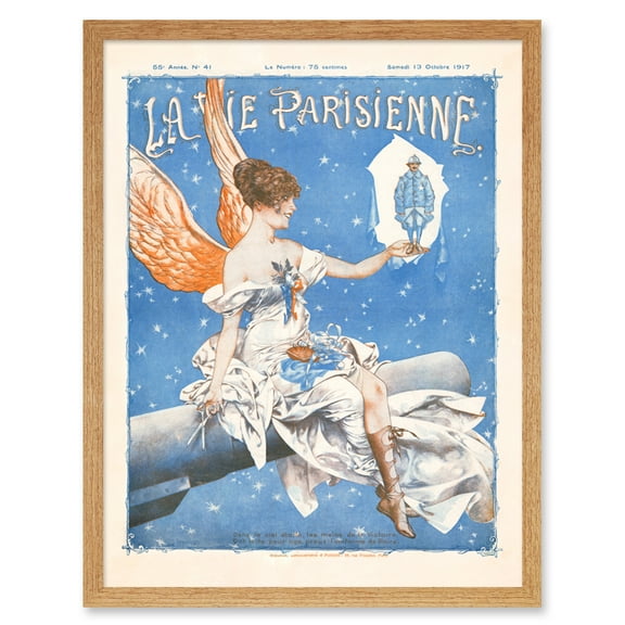 Vintage French Fashion La Vie Parisienne Stars Sky Uniform Angel Magazine Cover Art Print Framed Poster Wall Decor 12x16 inch