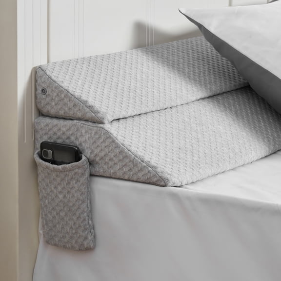 VEVOR Bed Wedge Pillow for Headboard, Queen Size, 60"x10"x6" Bed Gap Filler, Fill 0-7" Gap Between Headboard and Mattress,25D Foam Mattress Wedge Headboard Pillow with Side Pocket,for Backrest,Gray