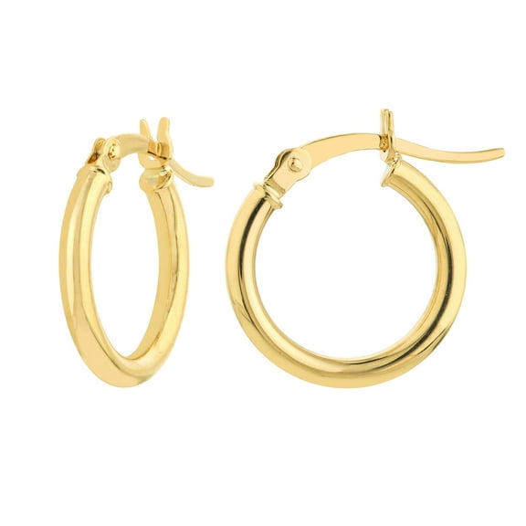 Honey Crush Real 10K Yellow Gold Polished Hoop Earrings (2mm, 15mm)