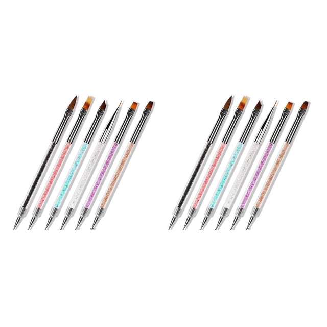 Vogacara 6 Pieces Nail Brush Set Color Painting Powder Handle Crystal Pole Manicure Anti-slip Elegant Inlaid Pens Flower Accessories Type2 NO2 Vogacara CBP256735