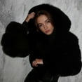 thumbnail image 6 of Women's Plus Size Black Faux Fur Coat Hooded Splicing Design Long Sleeve Warm Outerwear, 6 of 8