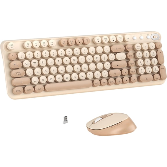 Wireless Keyboard and Mouse Combo, Full-Size Retro Typewriter Keyboard Style, 2.4GHz USB Receiver, Plug-and-Play, Keyboard Mouse Set