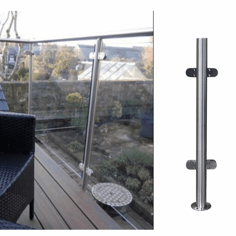 Silvery Standing Glass Clamp Stainless steel Glass Post Balustrade Railing Post 