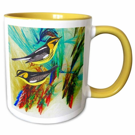 3drose, Fractal with Blackburnian Warblers, 11oz Two-tone Yellow Mug