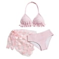 thumbnail image 1 of Akiihool Girls Swimsuit with Skirt Girls' 3 Piece Set Floral Print Bikini Swimsuit with Drawstring Beach Skirt Cute Ruched Bathing Suit (Hot Pink,9-10 Years), 1 of 4