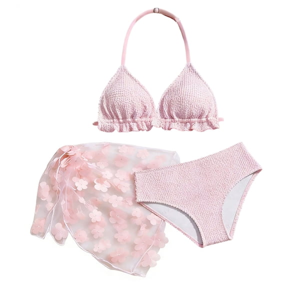 JFOPQVSM Girl's 3 Piece Swimsuits Cute Triangle Bikini Bathing Suit with Beach Cover Up