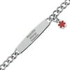 Personalized Women's Stainless Steel Medical ID Charm Engraved Bracelet, 7-1/2"