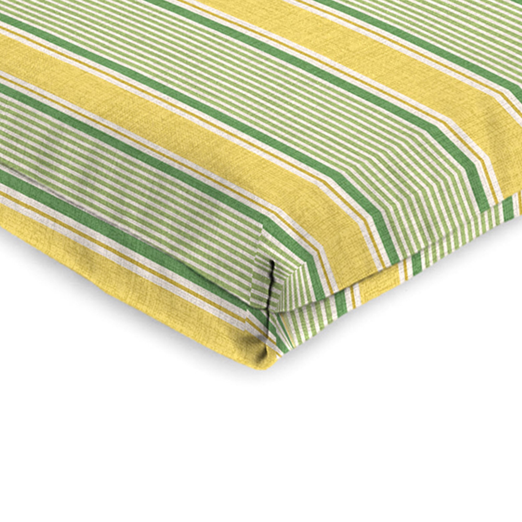 Jordan Manufacturing 44" x 21" Corky Wheat Yellow and Green Stripe Rectangular Outdoor Chair Cushion with Ties and Hanger Loop