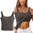 thumbnail image 2 of HOCIRET Tank Top with Built In Bra for Women Adjustable Spaghetti Strap Tops Solid Scoop Neck Padded Cami Shirt Y2k Layering Shapewear Dark Gray One Size, 2 of 5