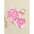 thumbnail image 2 of Suealasg 3Pcs Newborn Baby Girl Clothes Sleeveless Floral Print Romper + Ruffled Shorts + Headband Set 3 6 9 12 18 Months Infant Girls Summer Outfits, 2 of 8