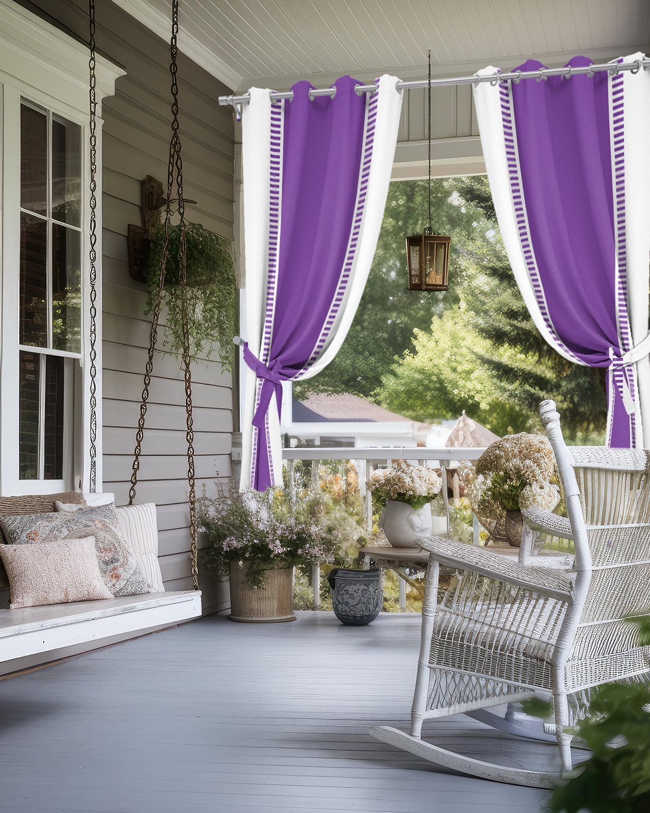 Purple Geometric Outdoor Curtains for Patio, Modern Striped Abstract Art Aesthetics Privacy Drapes Grommet Waterproof Outside Curtains for Porch/Cabana/Balcony 54"x 108", 1 Panel