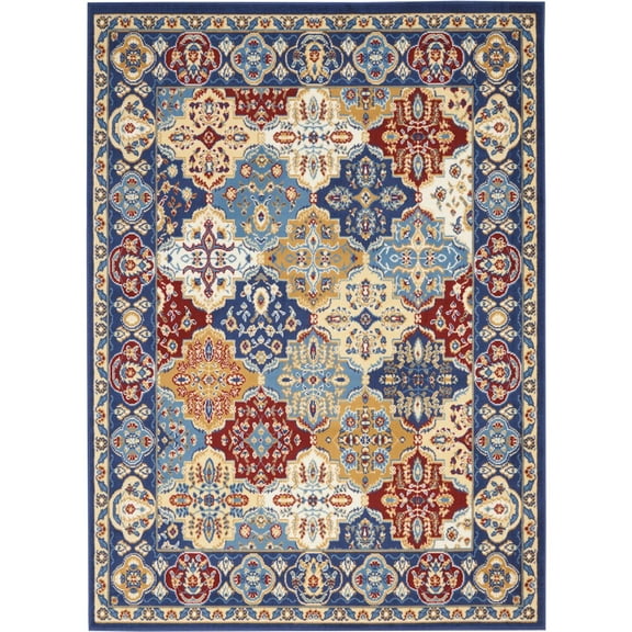 4' x 6' Blue Floral Power Loom Non Skid Area Rug