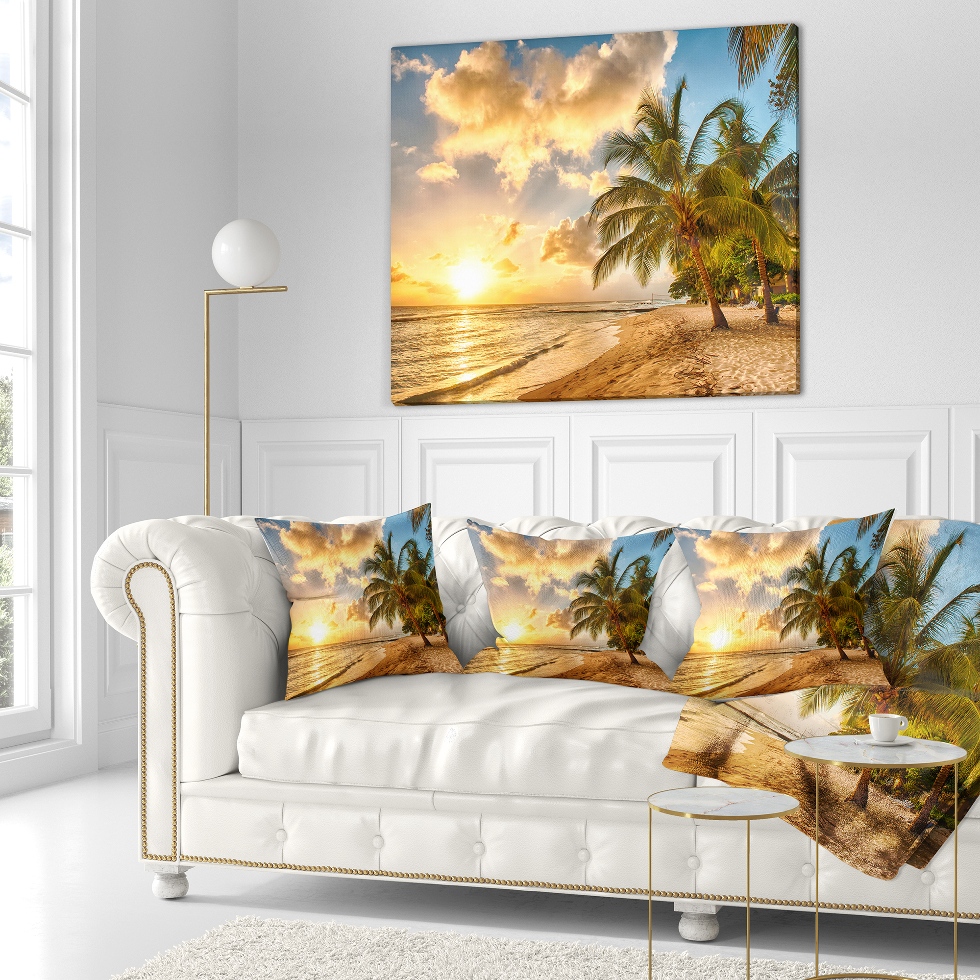 Designart Gorgeous Beach of Island Barbados - Modern Seascape Throw Pillow - 16x16