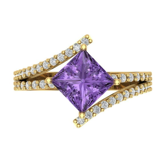 Solitaire with Accents Engagement Ring for Women - 2.3075ct Simulated Alexandrite in 18K Yellow Gold Promise Ring
